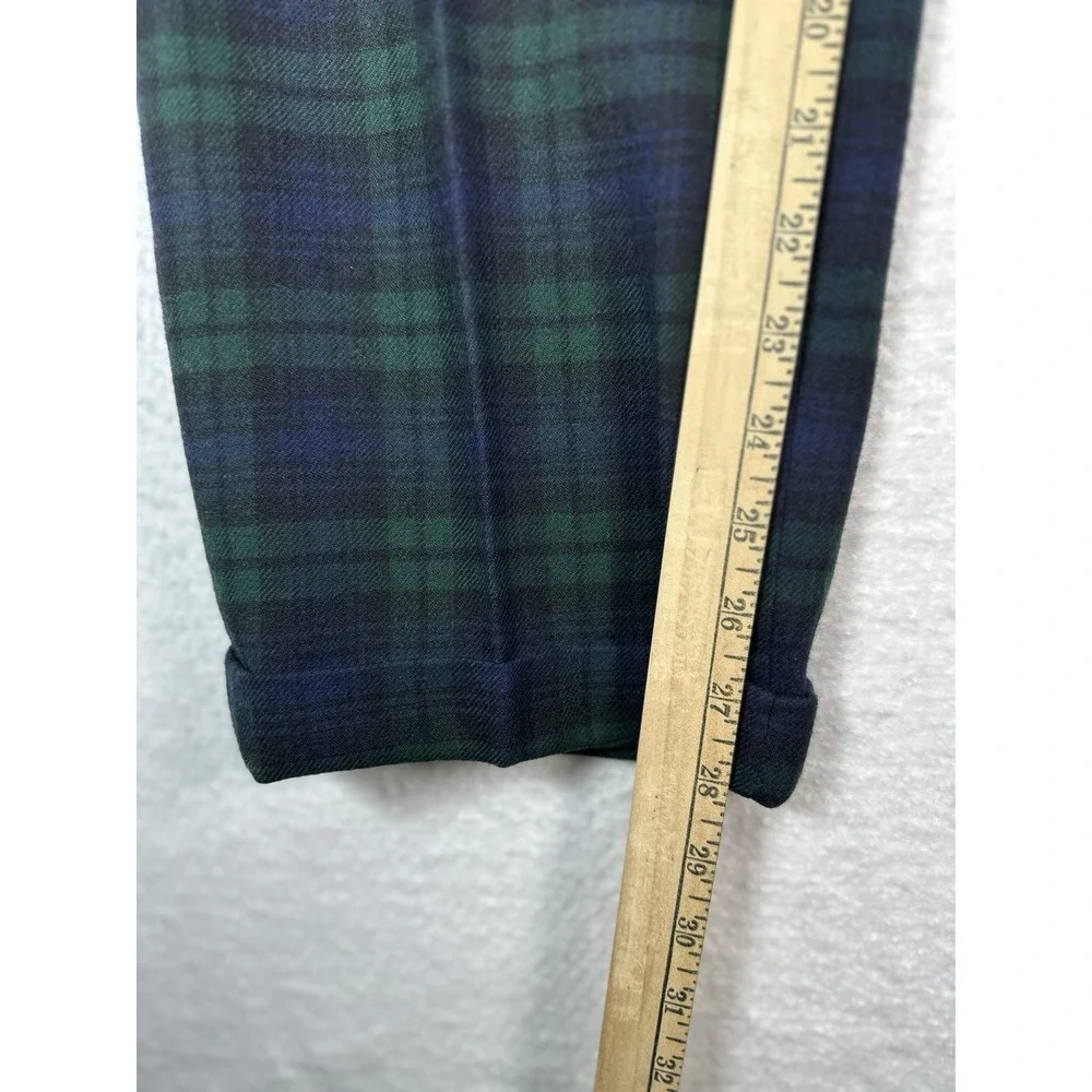 Vtg Jos A Bank Mens 32x28 Green Blue Plaid 100% Wool Dress Pleat Pants USA Made